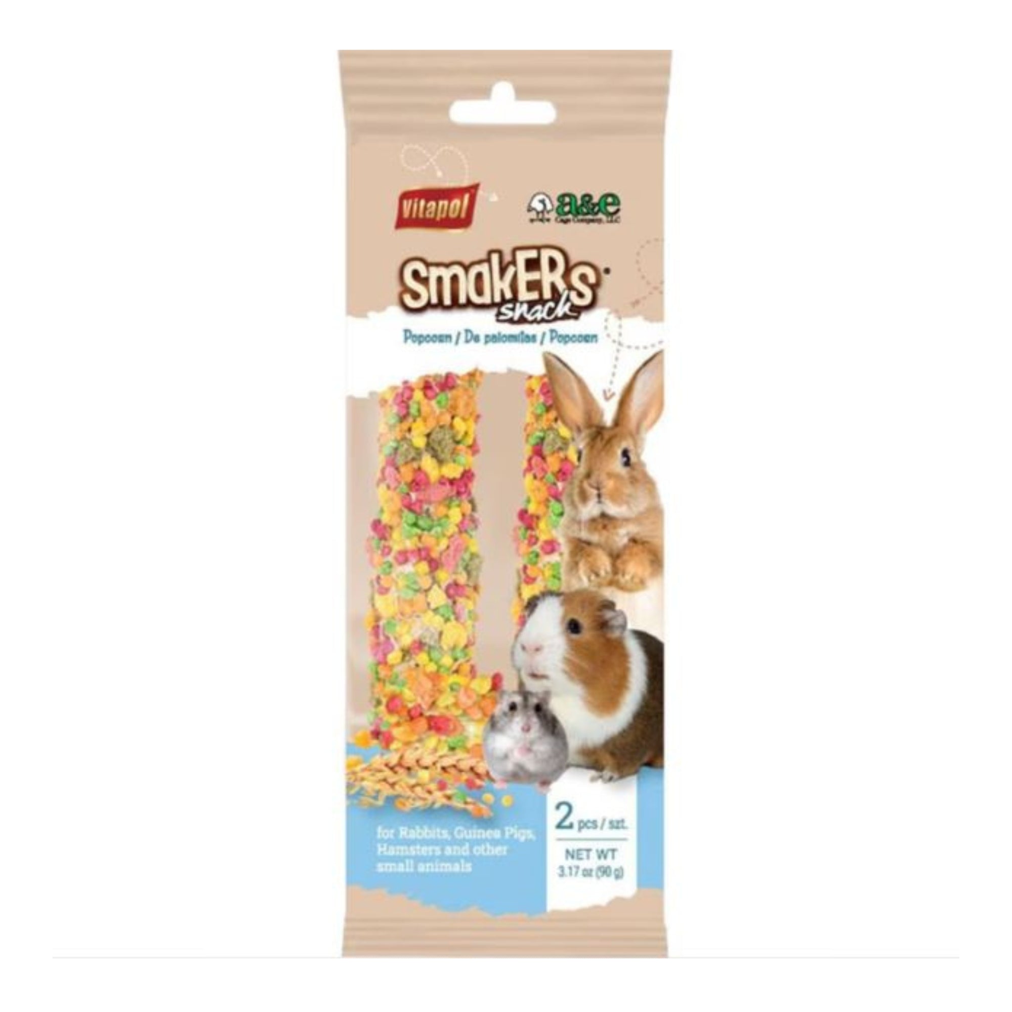 A  E Cages Vitapol Smakers Small Animal Treat Stick Popcorn, 6ea/2 pk